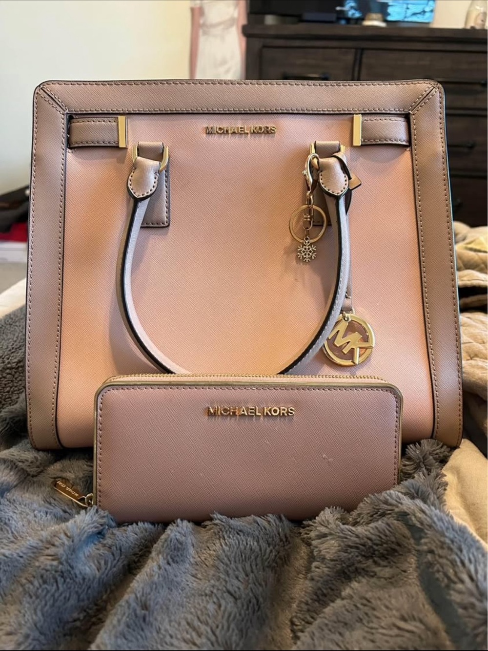 Michael Kors Blush Pink Saffiano Satchel with Matching Wallet